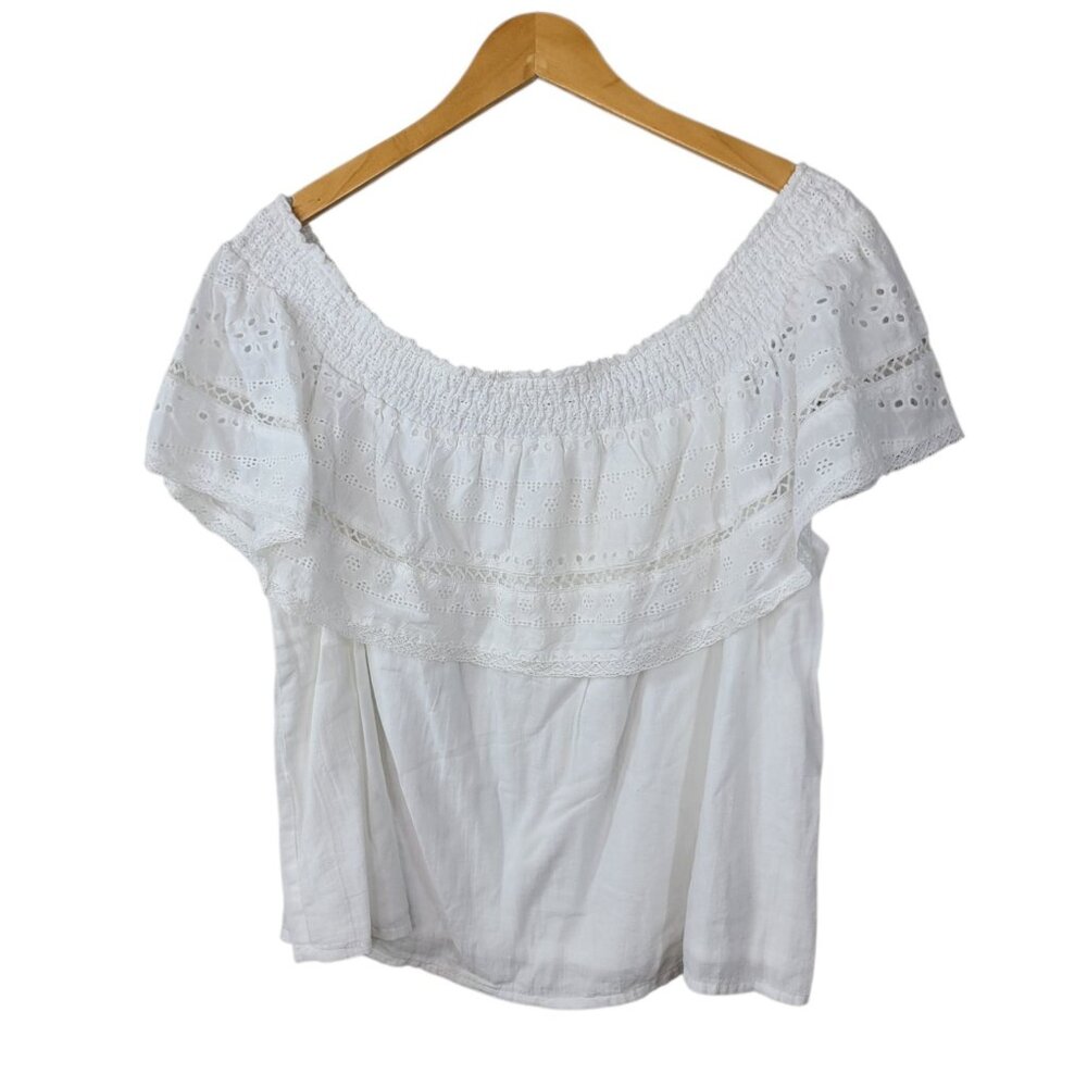 Sofia Plus Size XXXL Top Boho Off Shoulder Eyelet Lace Ruffle Sleeve White
